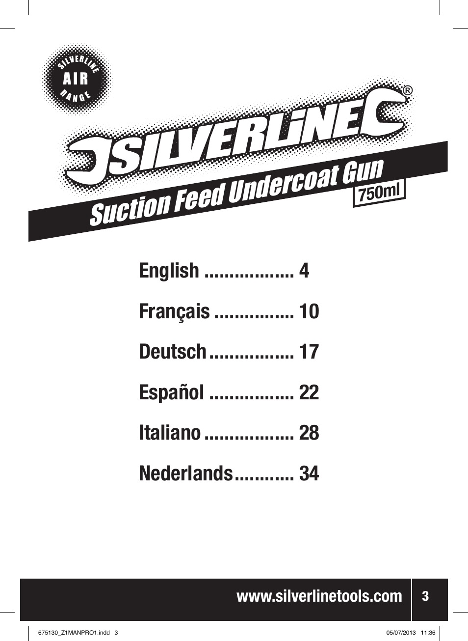 Suction feed und ercoat gun, 750ml | Silverline Suction Feed Undercoat Gun User Manual | Page 4 / 44