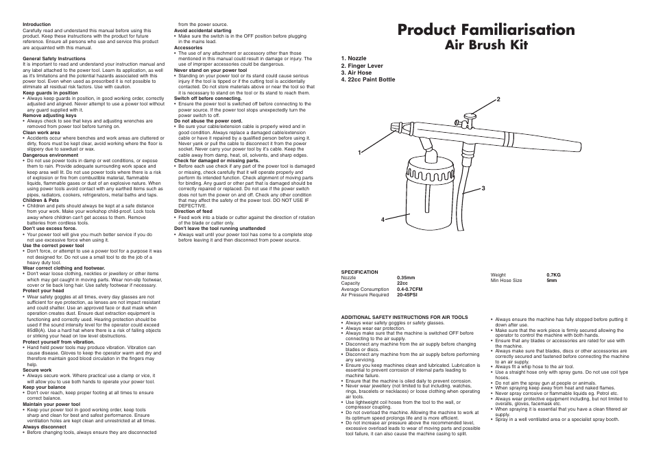 Product familiarisation, Air brush kit | Silverline Air Brush Kit 6pce User Manual | Page 2 / 3