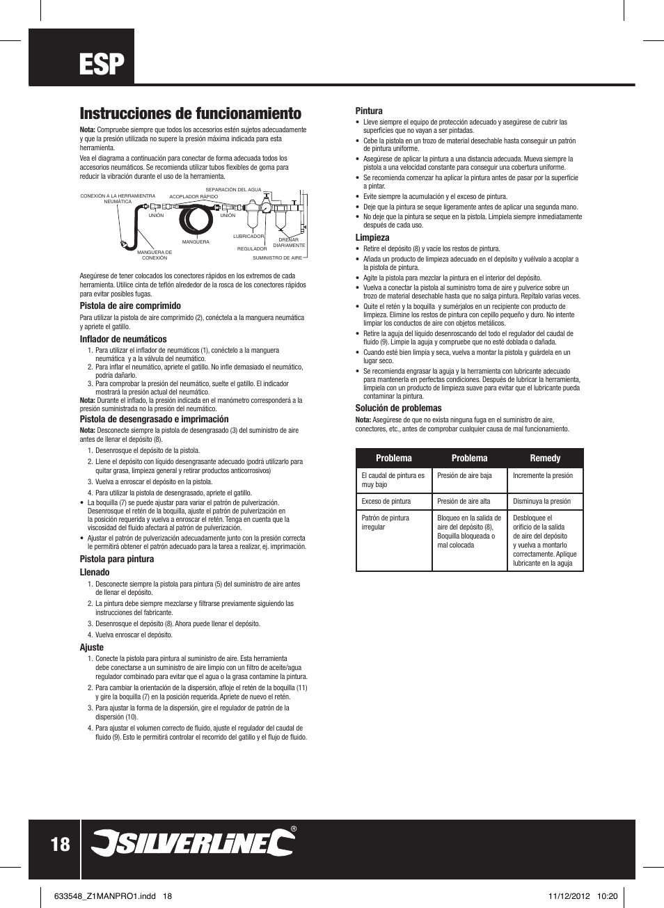 Instrucciones de funcionamiento | Silverline Air Tools & Compressor Accessories Kit 5pce User Manual | Page 19 / 28