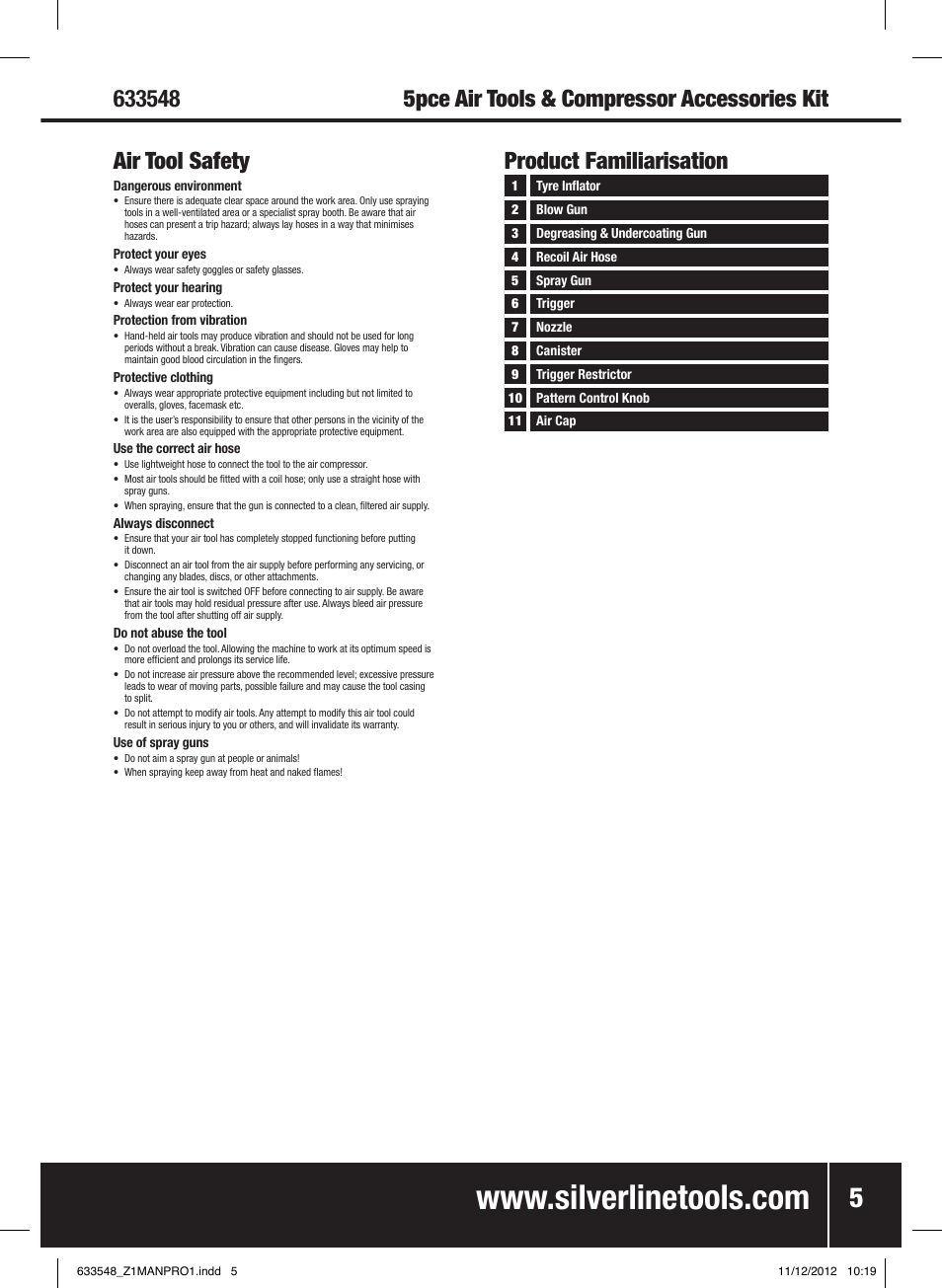 Product familiarisation | Silverline Air Tools & Compressor Accessories Kit 5pce User Manual | Page 6 / 28