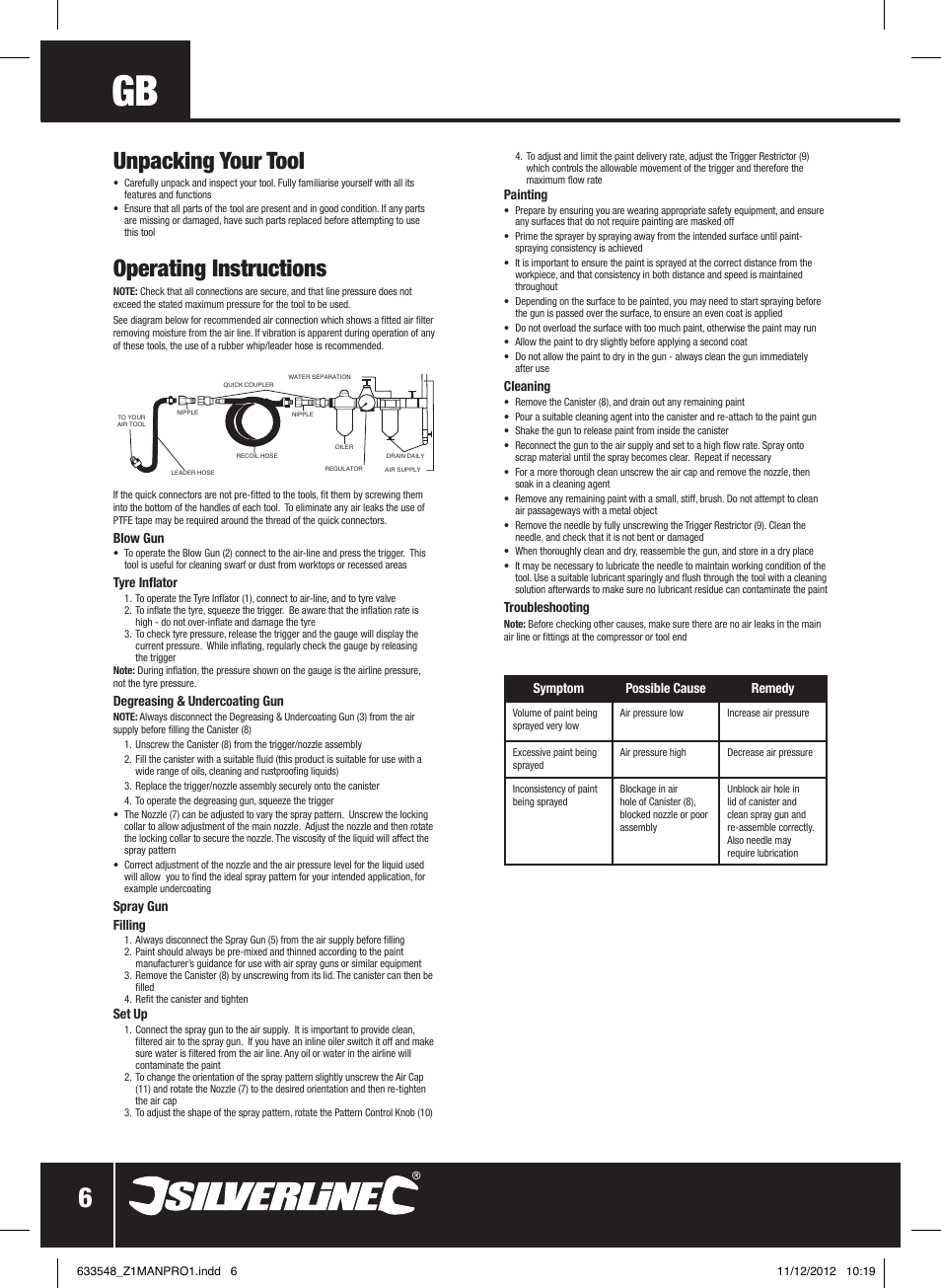 Unpacking your tool, Operating instructions | Silverline Air Tools & Compressor Accessories Kit 5pce User Manual | Page 7 / 28