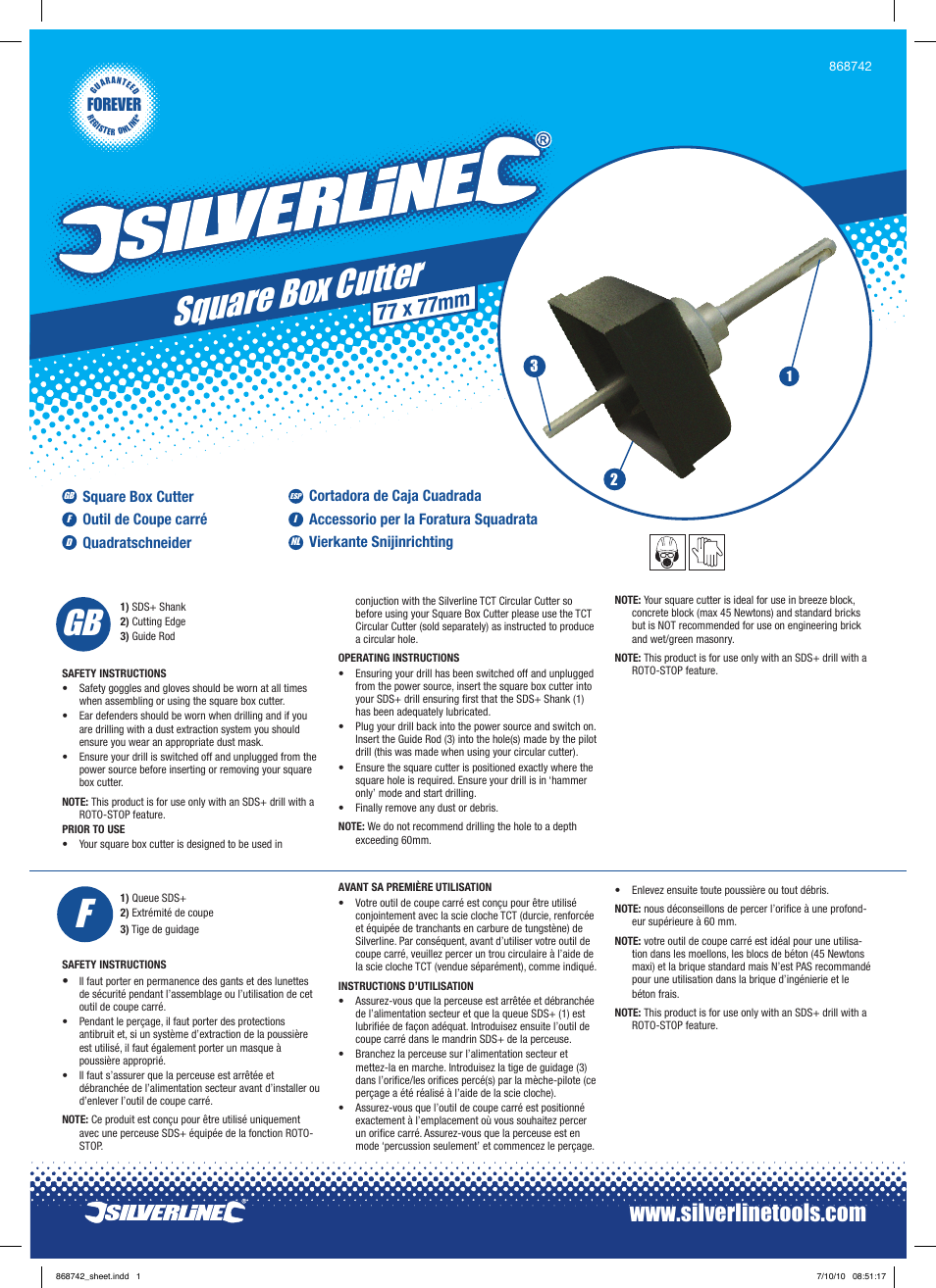 Silverline Square Box Cutter User Manual | 2 pages