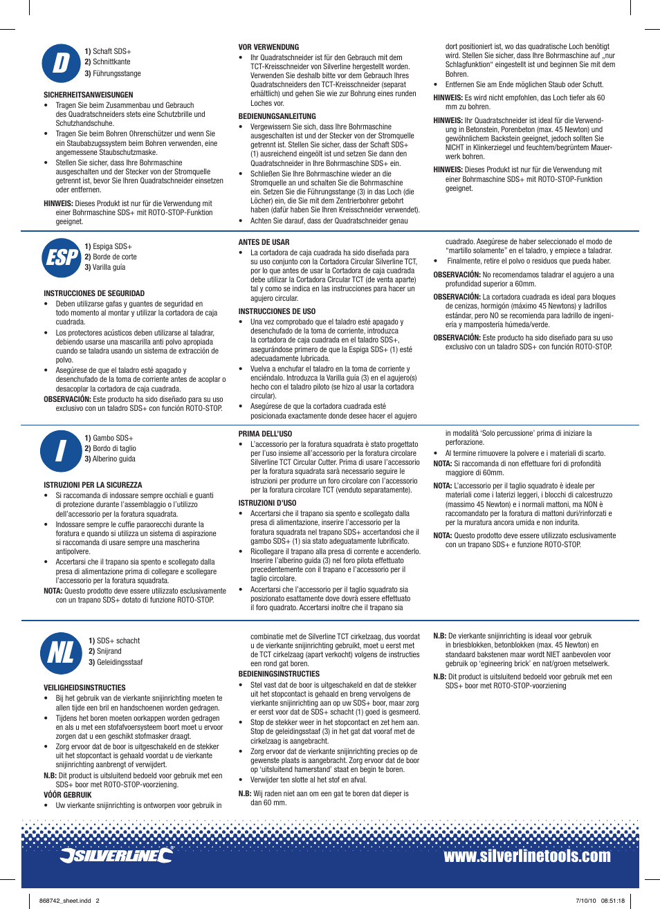 Nl i f, Nl i | Silverline Square Box Cutter User Manual | Page 2 / 2