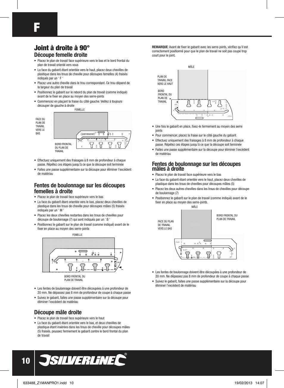 Joint à droite à 90, Découpe femelle droite, Découpe mâle droite | Silverline Worktop Jig User Manual | Page 11 / 28