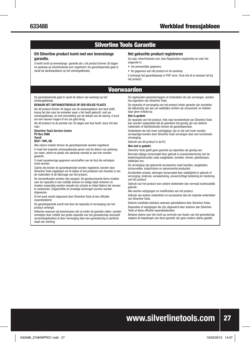 Voorwaarden silverline tools garantie | Silverline Worktop Jig User Manual | Page 28 / 28