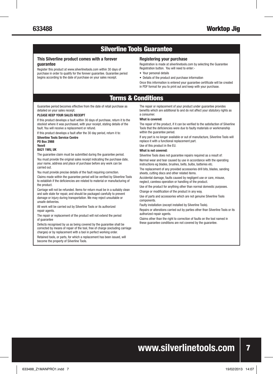 Terms & conditions silverline tools guarantee | Silverline Worktop Jig User Manual | Page 8 / 28