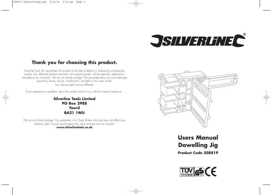 Silverline Dowelling Jig User Manual | 3 pages