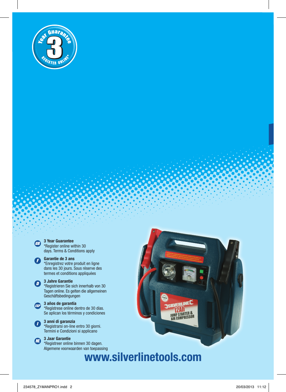 Silverline Jump Starter & Air Compressor User Manual | 28 pages