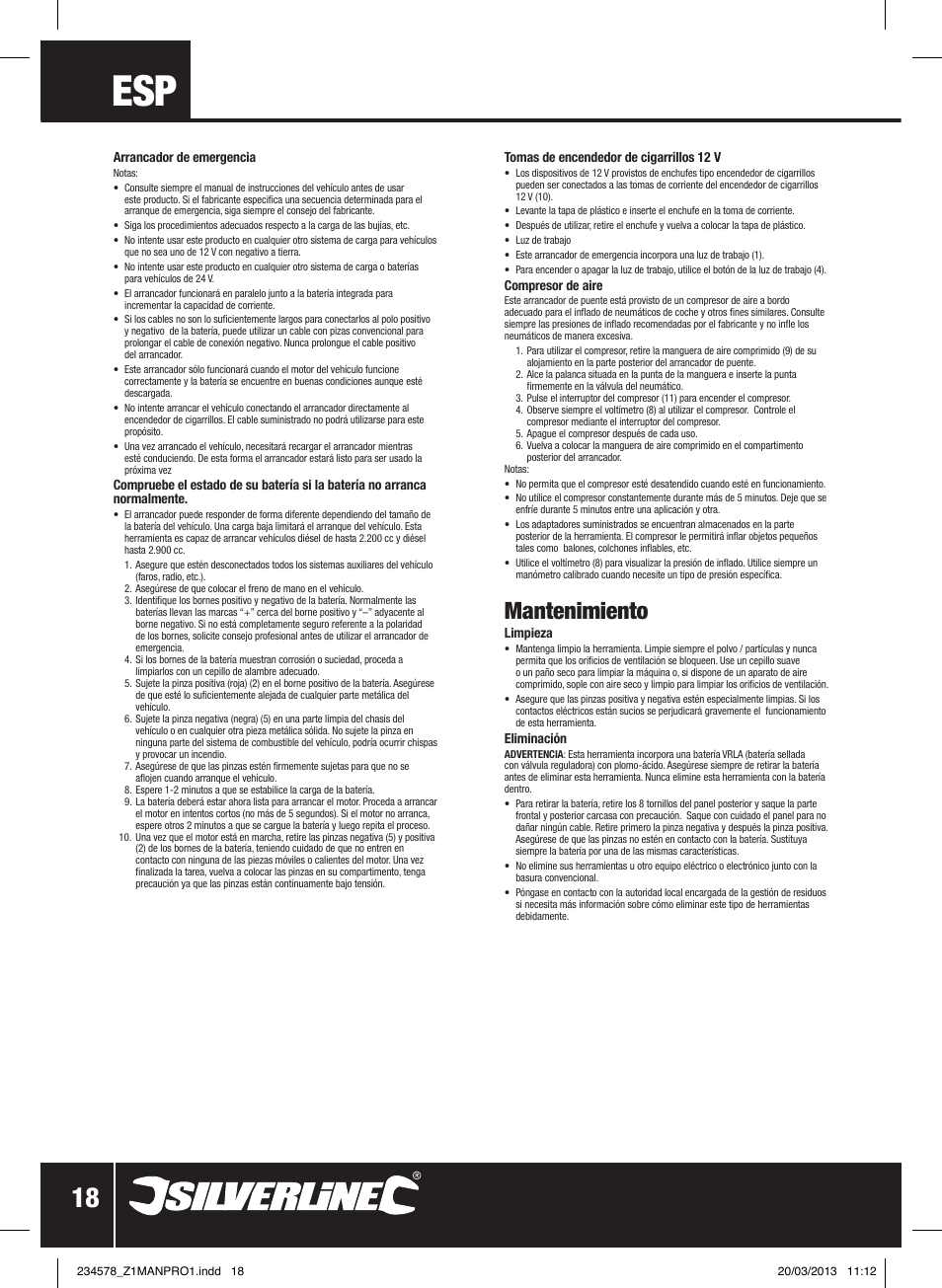 Mantenimiento | Silverline Jump Starter & Air Compressor User Manual | Page 19 / 28