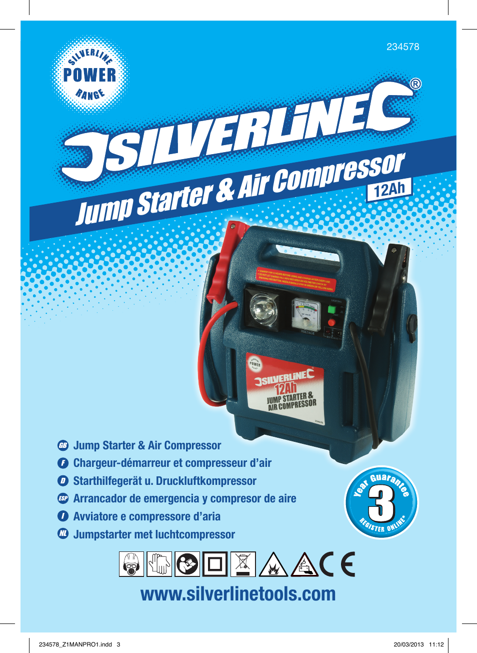 Jump starter, Air compressor | Silverline Jump Starter & Air Compressor User Manual | Page 2 / 28