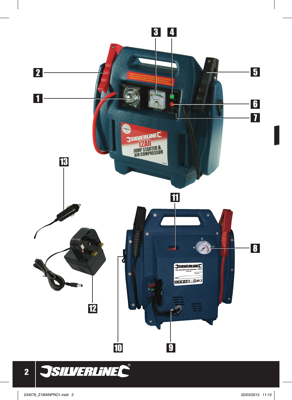 Jump starter, Air compressor | Silverline Jump Starter & Air Compressor User Manual | Page 3 / 28