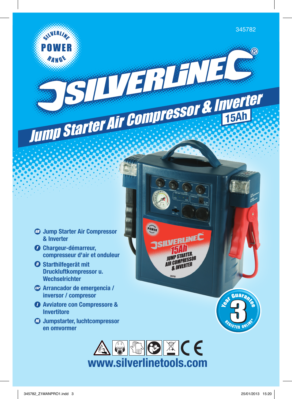 Jump starter air compressor, Inverter, 15ah | Power | Silverline Jump Starter Air Compressor & Inverter User Manual | Page 2 / 40