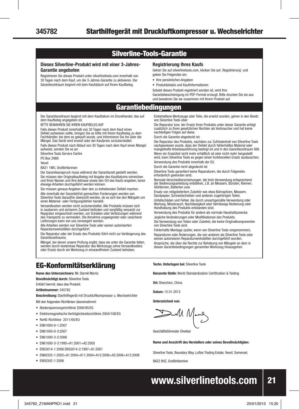 Garantiebedingungen silverline-tools-garantie | Silverline Jump Starter Air Compressor & Inverter User Manual | Page 22 / 40