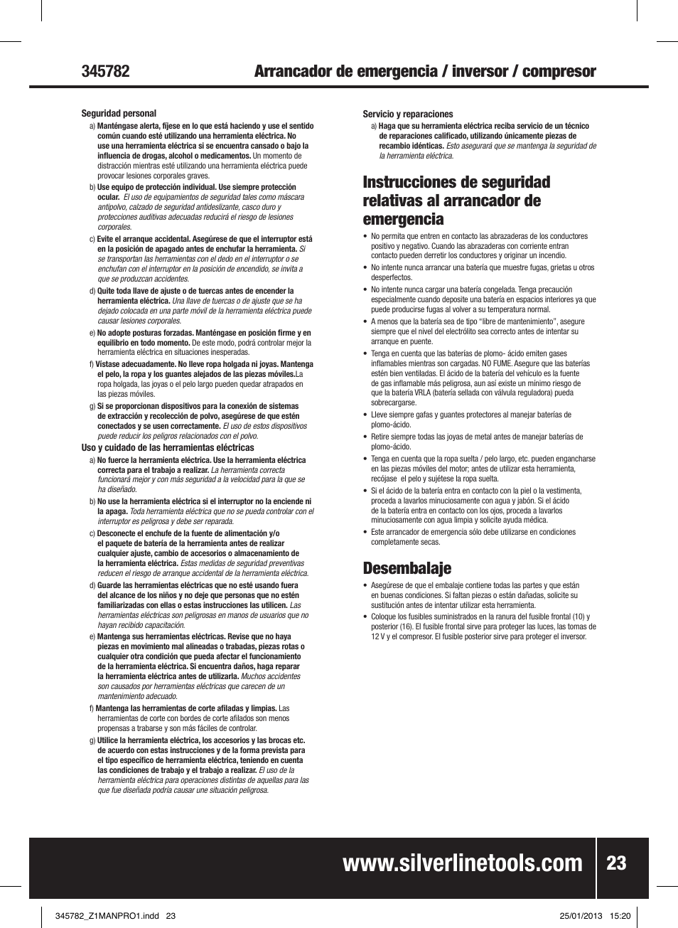 Desembalaje | Silverline Jump Starter Air Compressor & Inverter User Manual | Page 24 / 40