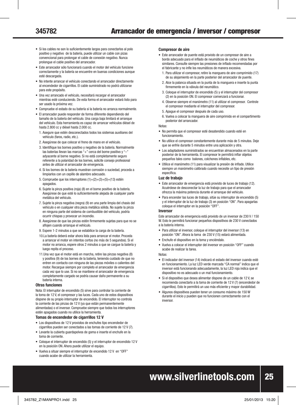 Silverline Jump Starter Air Compressor & Inverter User Manual | Page 26 / 40