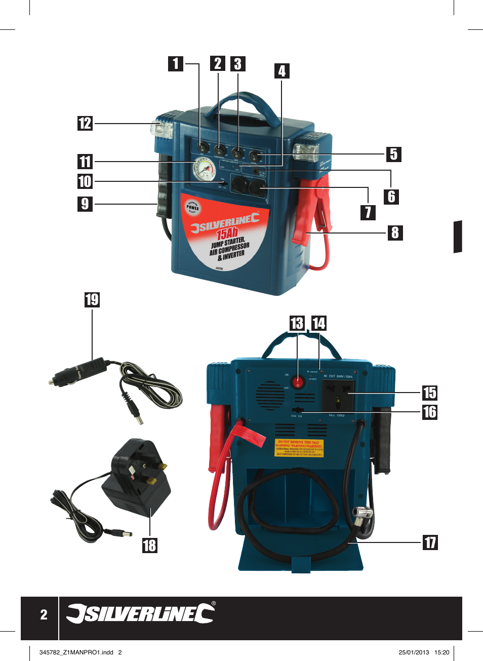 Jump starter air compressor, Inverter | Silverline Jump Starter Air Compressor & Inverter User Manual | Page 3 / 40