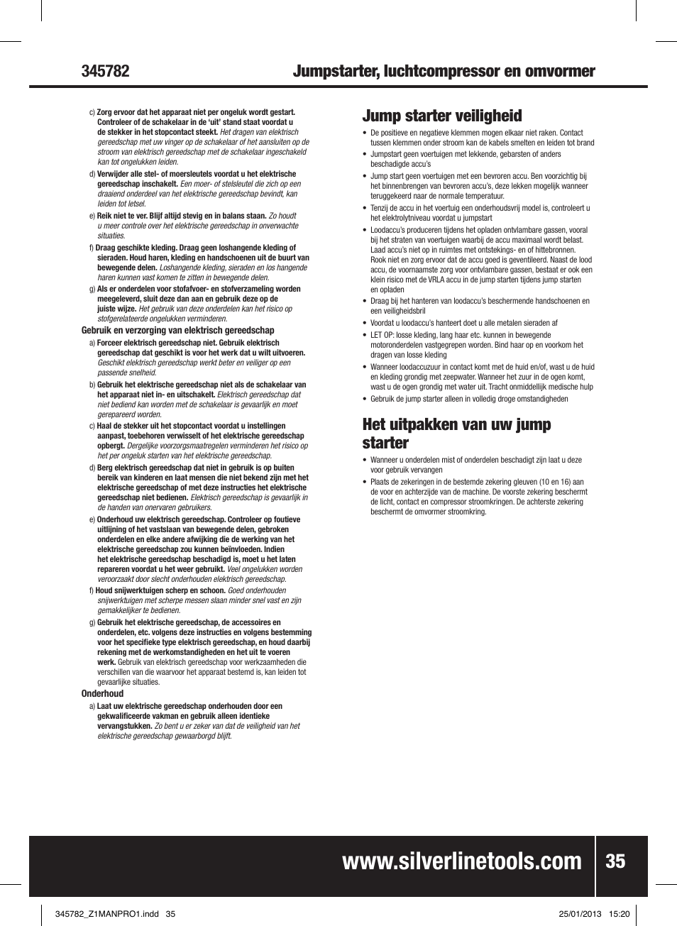 Jump starter veiligheid, Het uitpakken van uw jump starter | Silverline Jump Starter Air Compressor & Inverter User Manual | Page 36 / 40