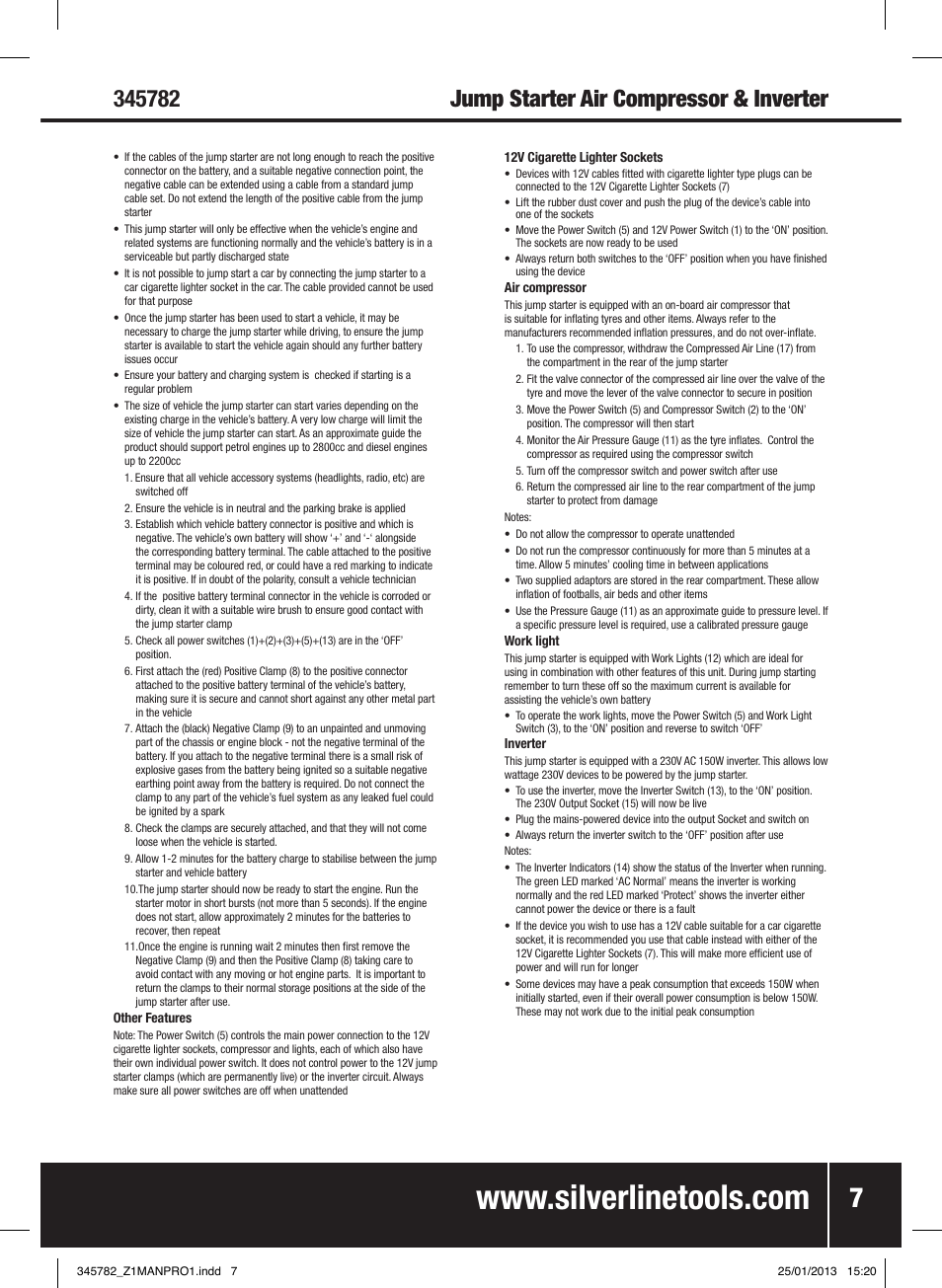 Silverline Jump Starter Air Compressor & Inverter User Manual | Page 8 / 40