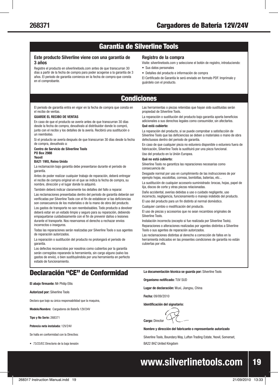 Condiciones garantía de silverline tools | Silverline Battery Charger 12/24V User Manual | Page 20 / 28
