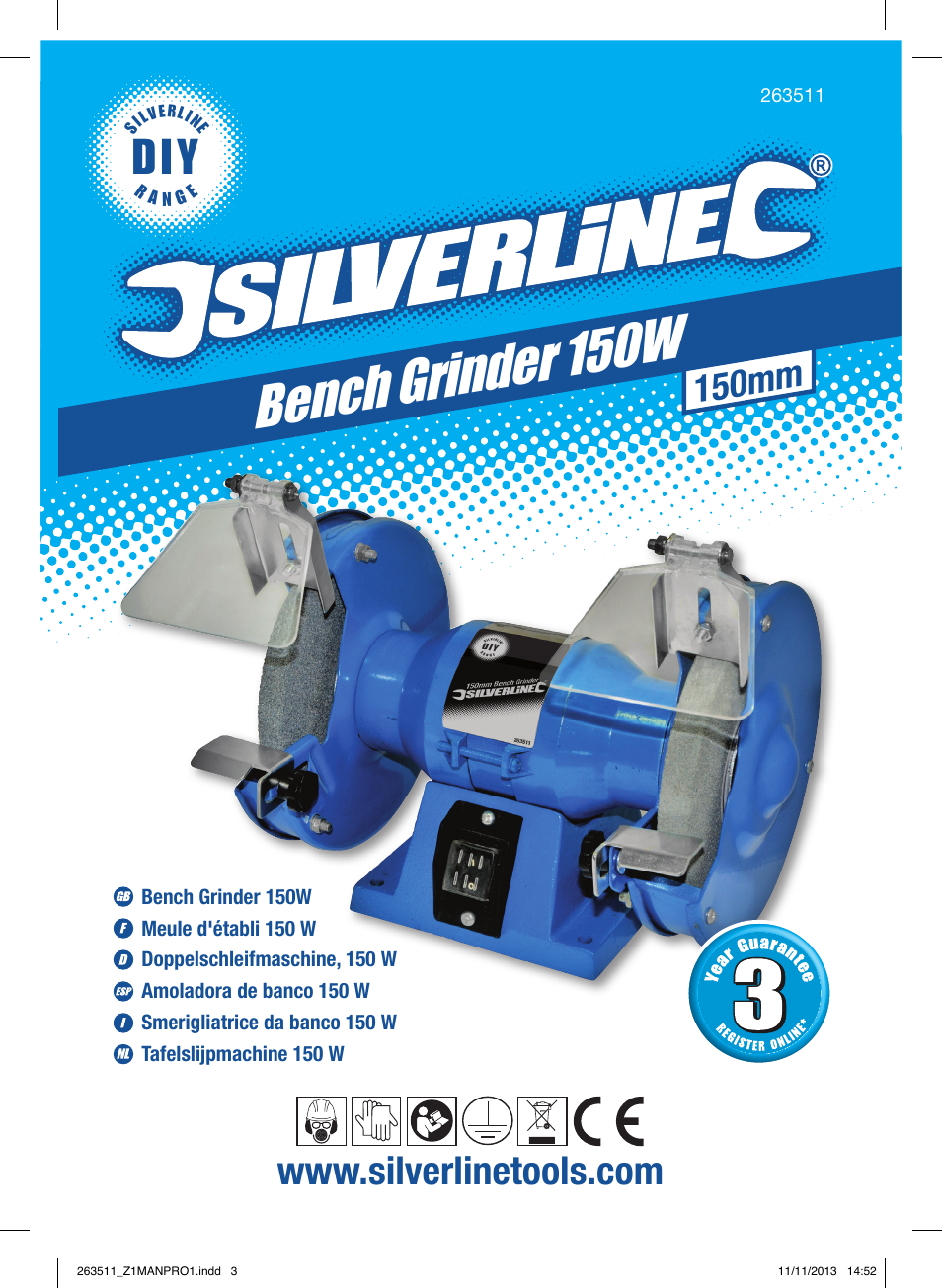 Bench grind er 150w, 150mm | Silverline Bench Grinder 150W User Manual | Page 2 / 28