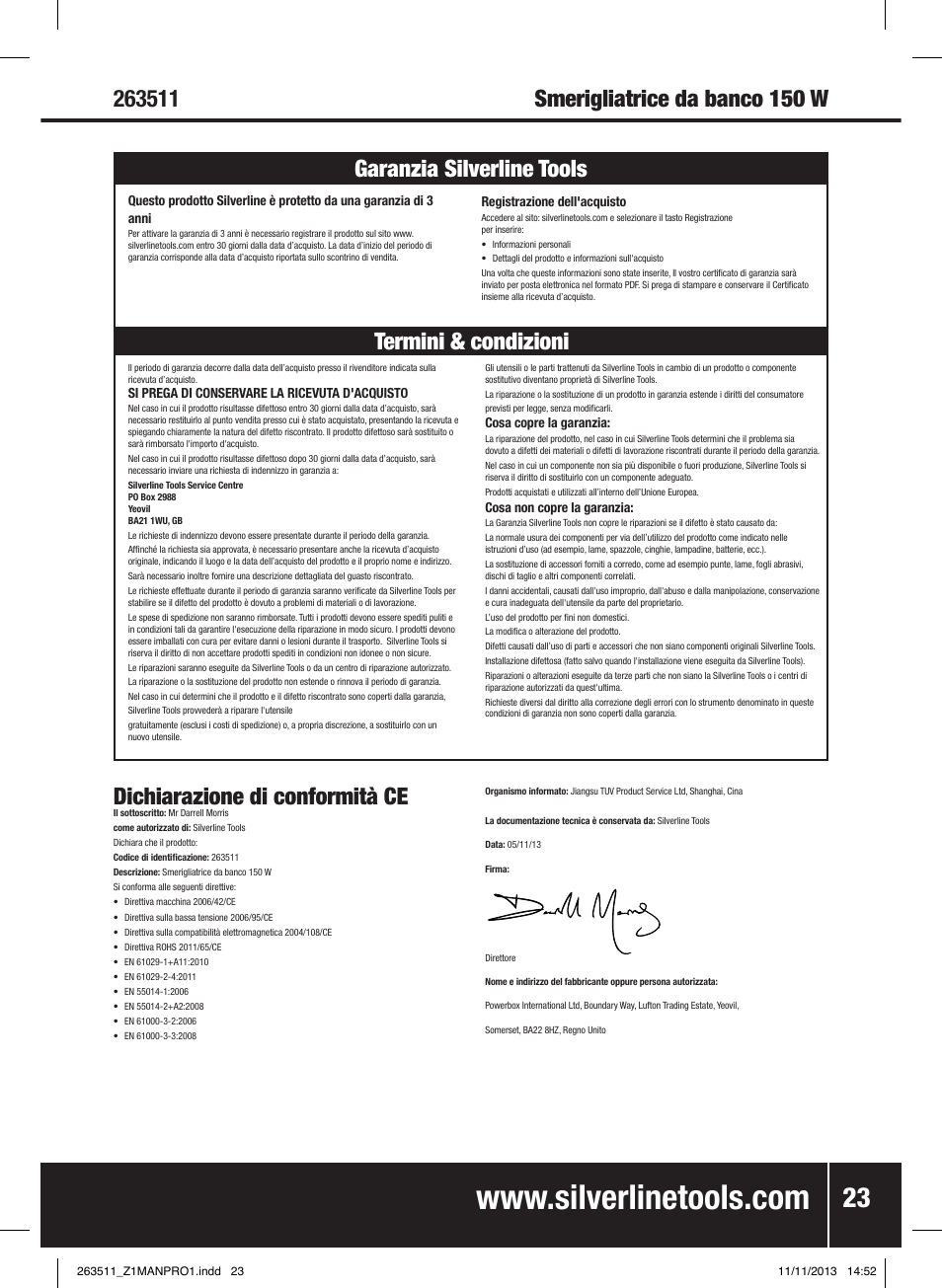 Dichiarazione di conformità ce | Silverline Bench Grinder 150W User Manual | Page 24 / 28