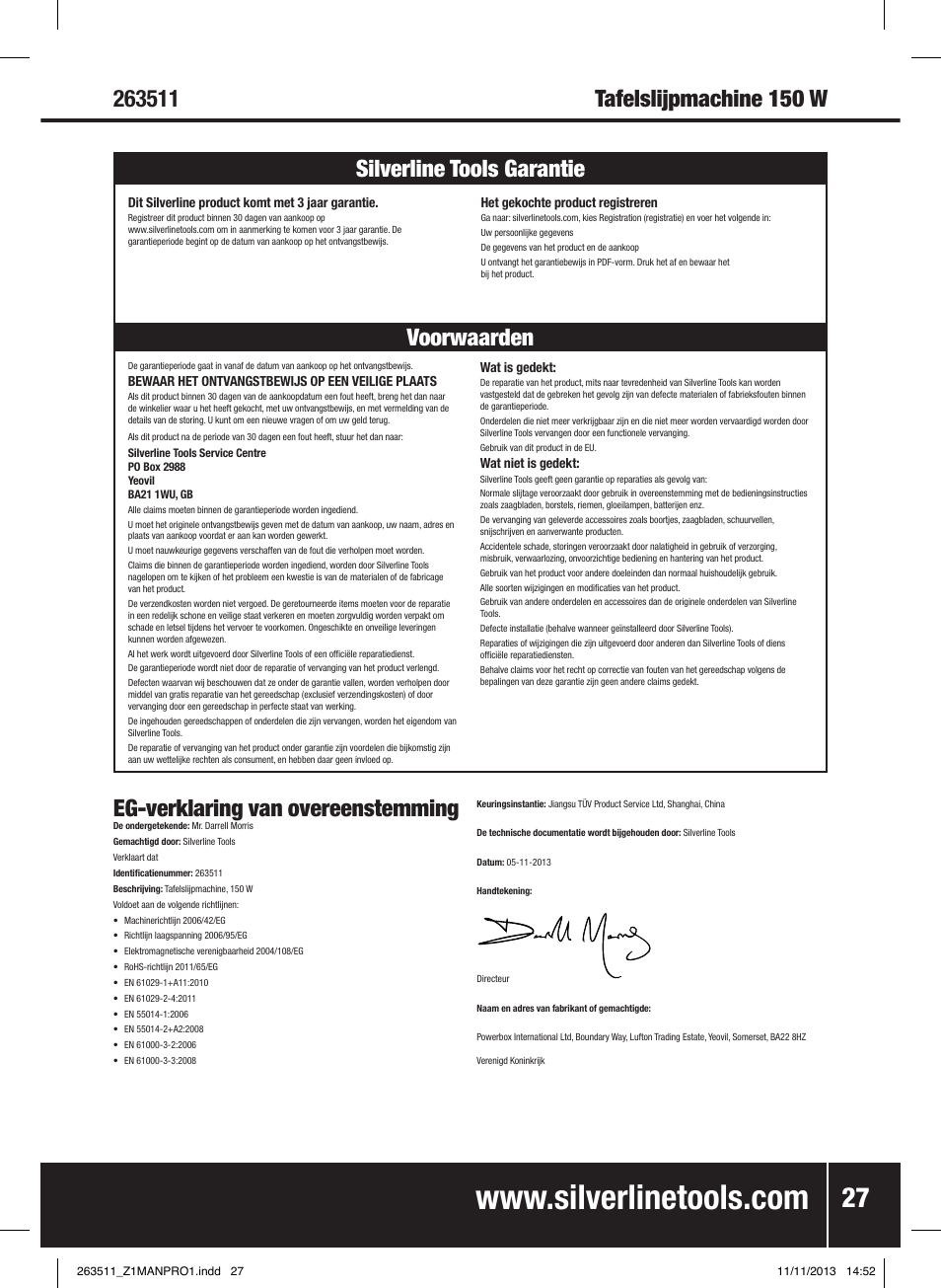 Eg-verklaring van overeenstemming | Silverline Bench Grinder 150W User Manual | Page 28 / 28