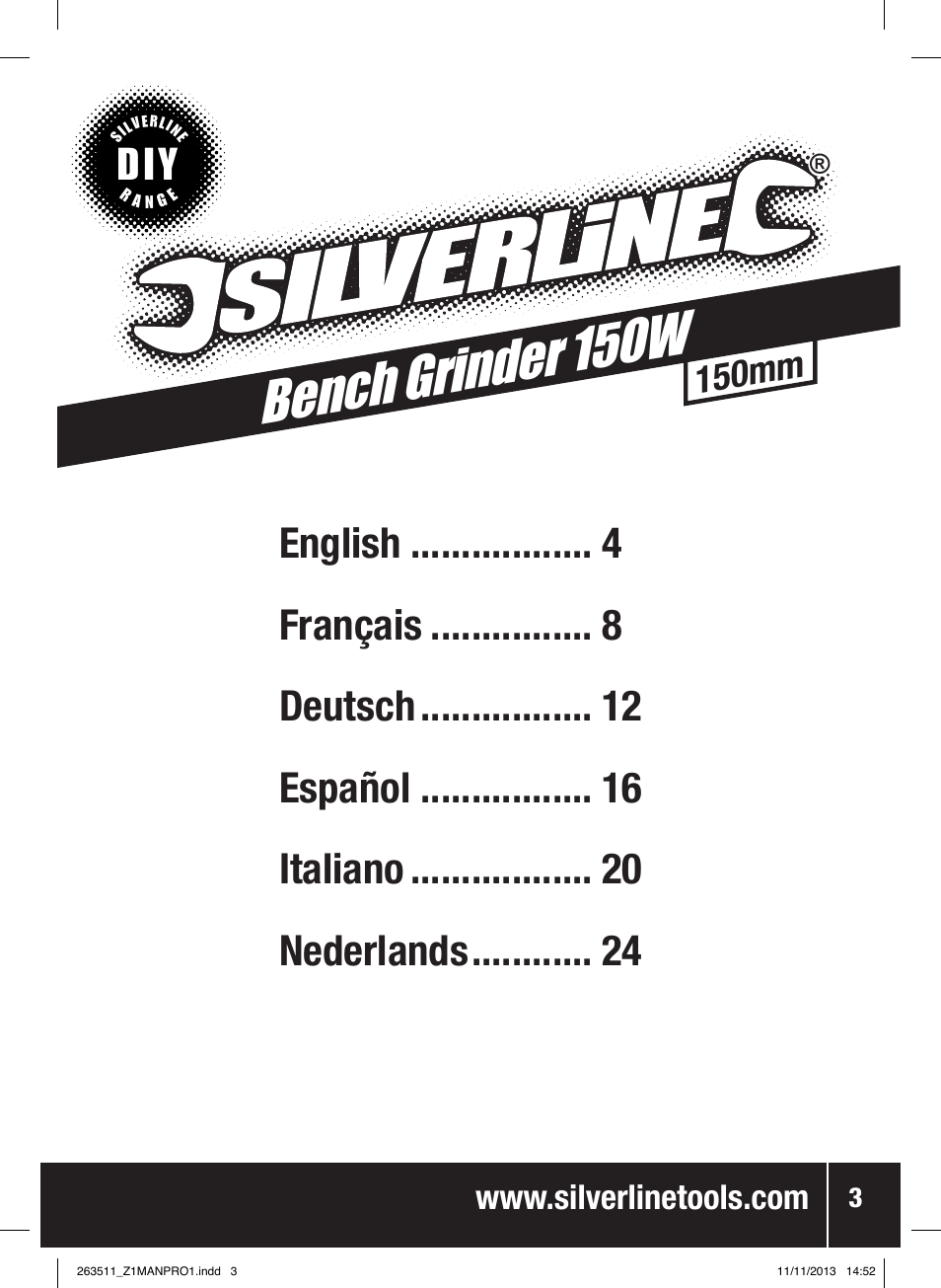 Bench grind er 150w, 150mm | Silverline Bench Grinder 150W User Manual | Page 4 / 28