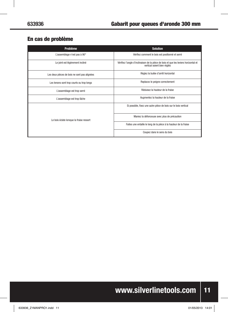 En cas de problème | Silverline Dovetail Jig 300mm User Manual | Page 12 / 28