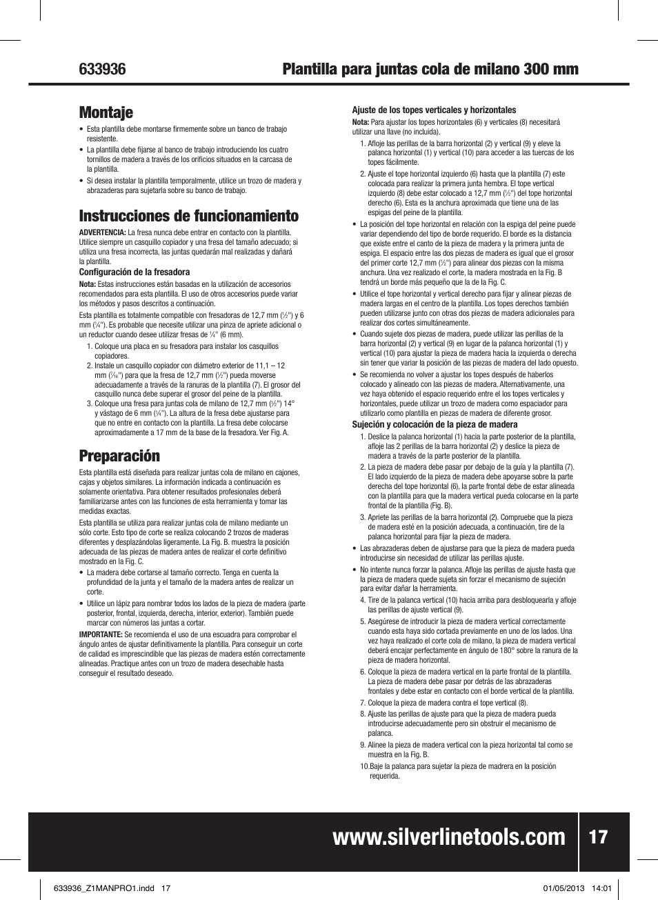 Instrucciones de funcionamiento, Preparación | Silverline Dovetail Jig 300mm User Manual | Page 18 / 28