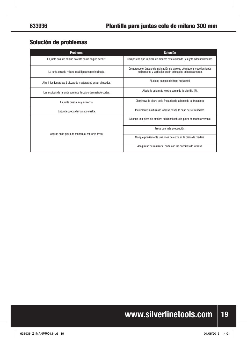 Solución de problemas | Silverline Dovetail Jig 300mm User Manual | Page 20 / 28