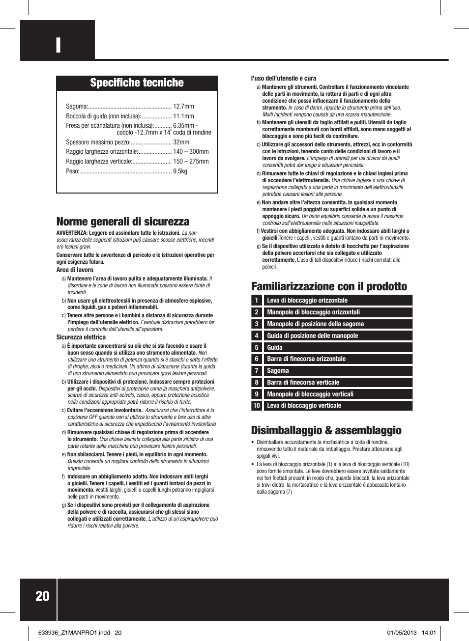 Norme generali di sicurezza, Specifiche tecniche | Silverline Dovetail Jig 300mm User Manual | Page 21 / 28