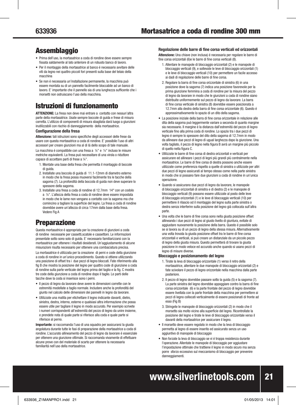 Istruzioni di funzionamento, Preparazione | Silverline Dovetail Jig 300mm User Manual | Page 22 / 28