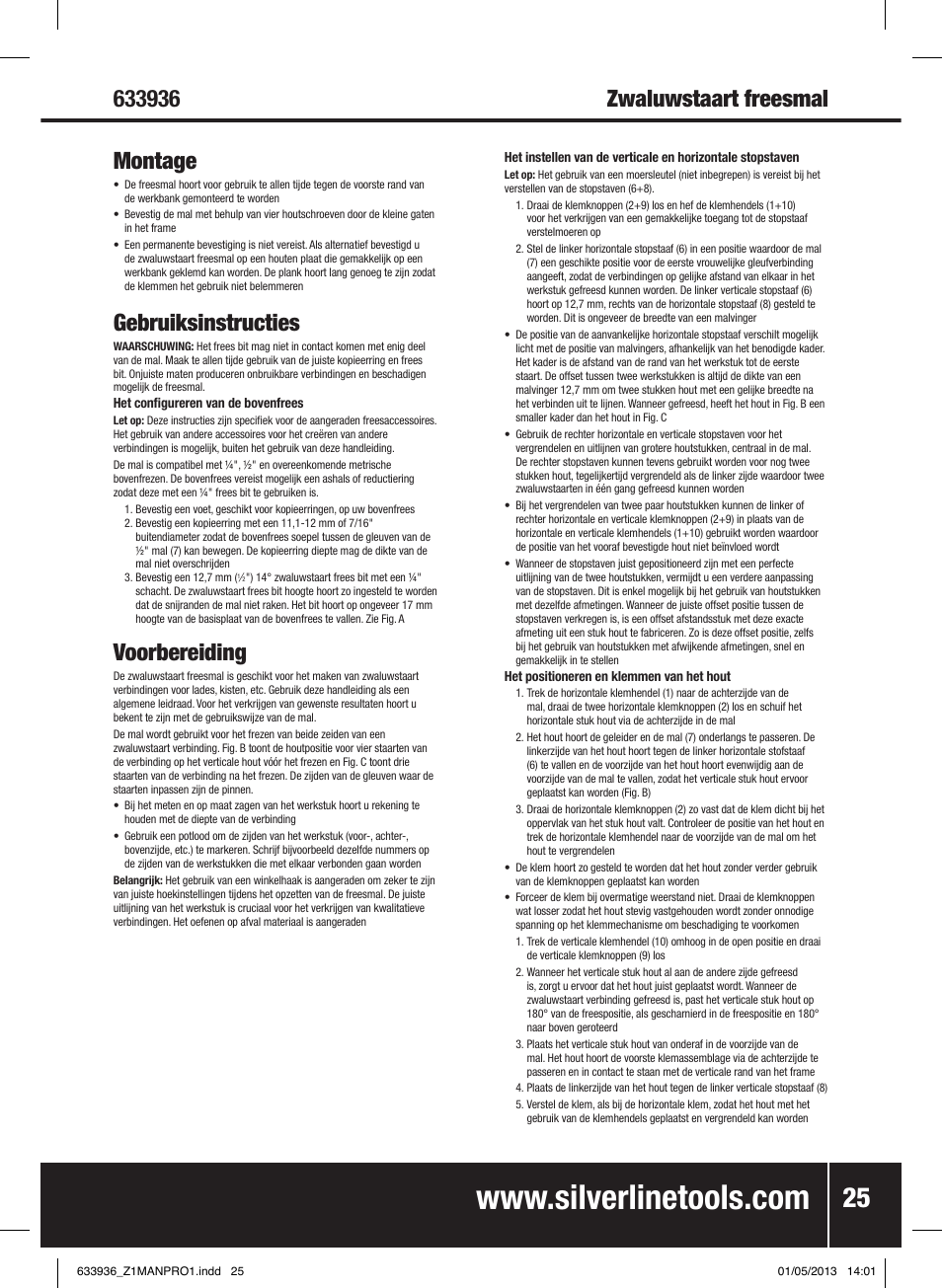 Gebruiksinstructies, Voorbereiding | Silverline Dovetail Jig 300mm User Manual | Page 26 / 28