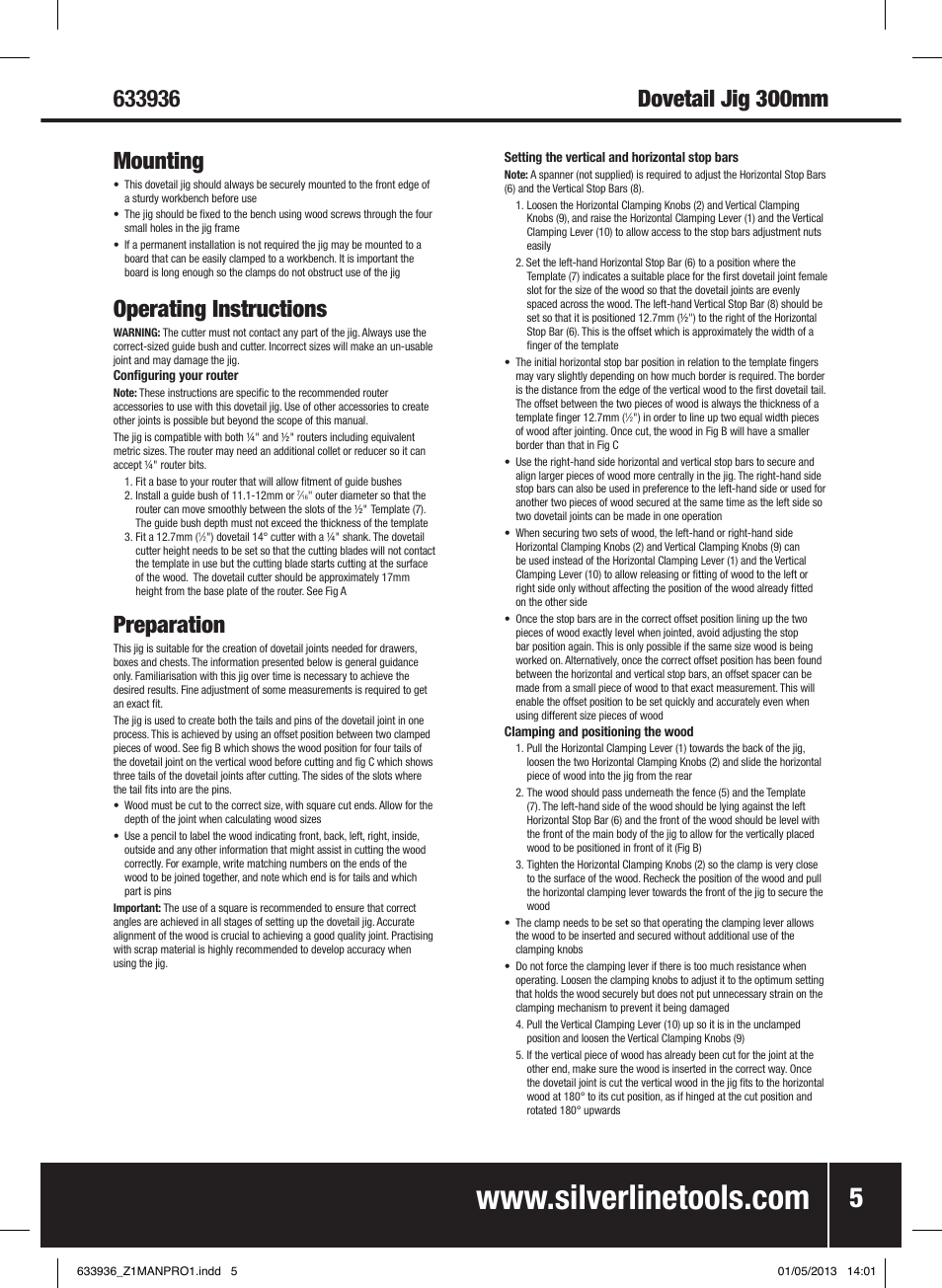 Operating instructions, Preparation | Silverline Dovetail Jig 300mm User Manual | Page 6 / 28