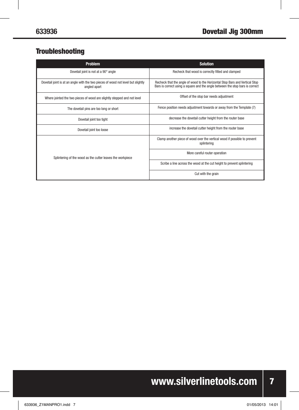 Troubleshooting | Silverline Dovetail Jig 300mm User Manual | Page 8 / 28