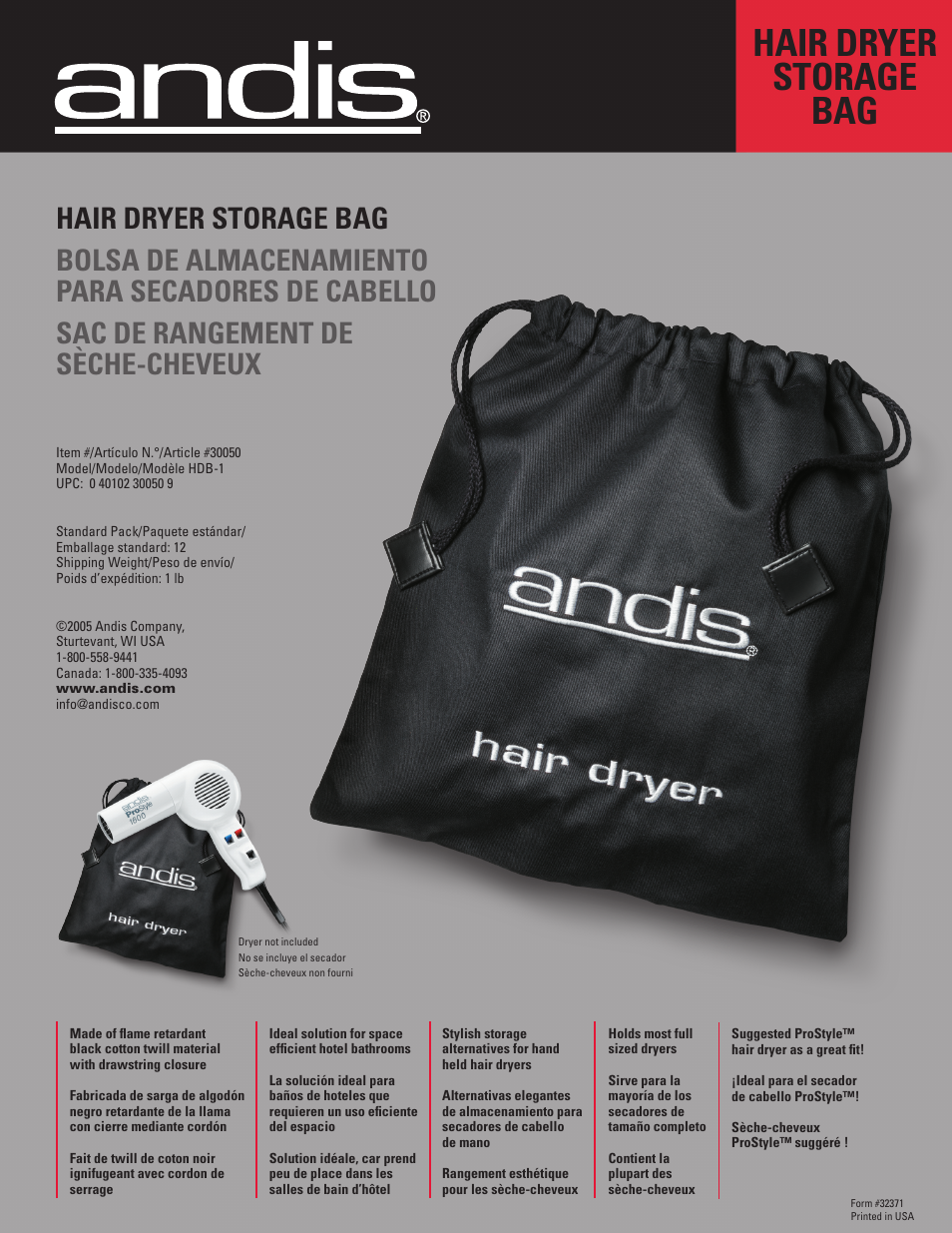 Andis Company HDB-1 User Manual | 1 page