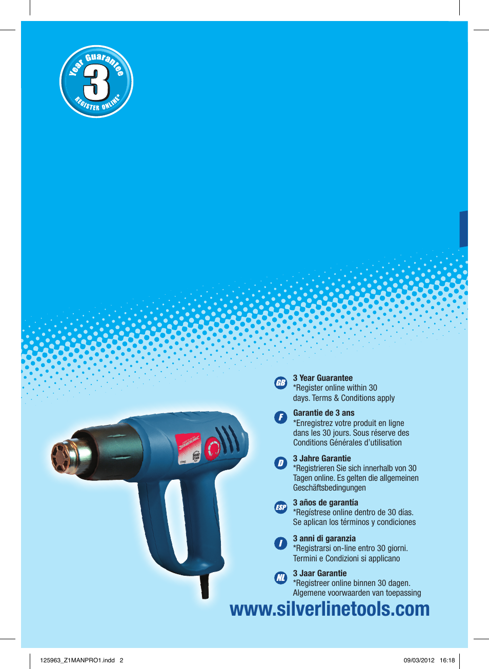 Silverline Hot Air Gun Adjustable 2000W User Manual | 28 pages