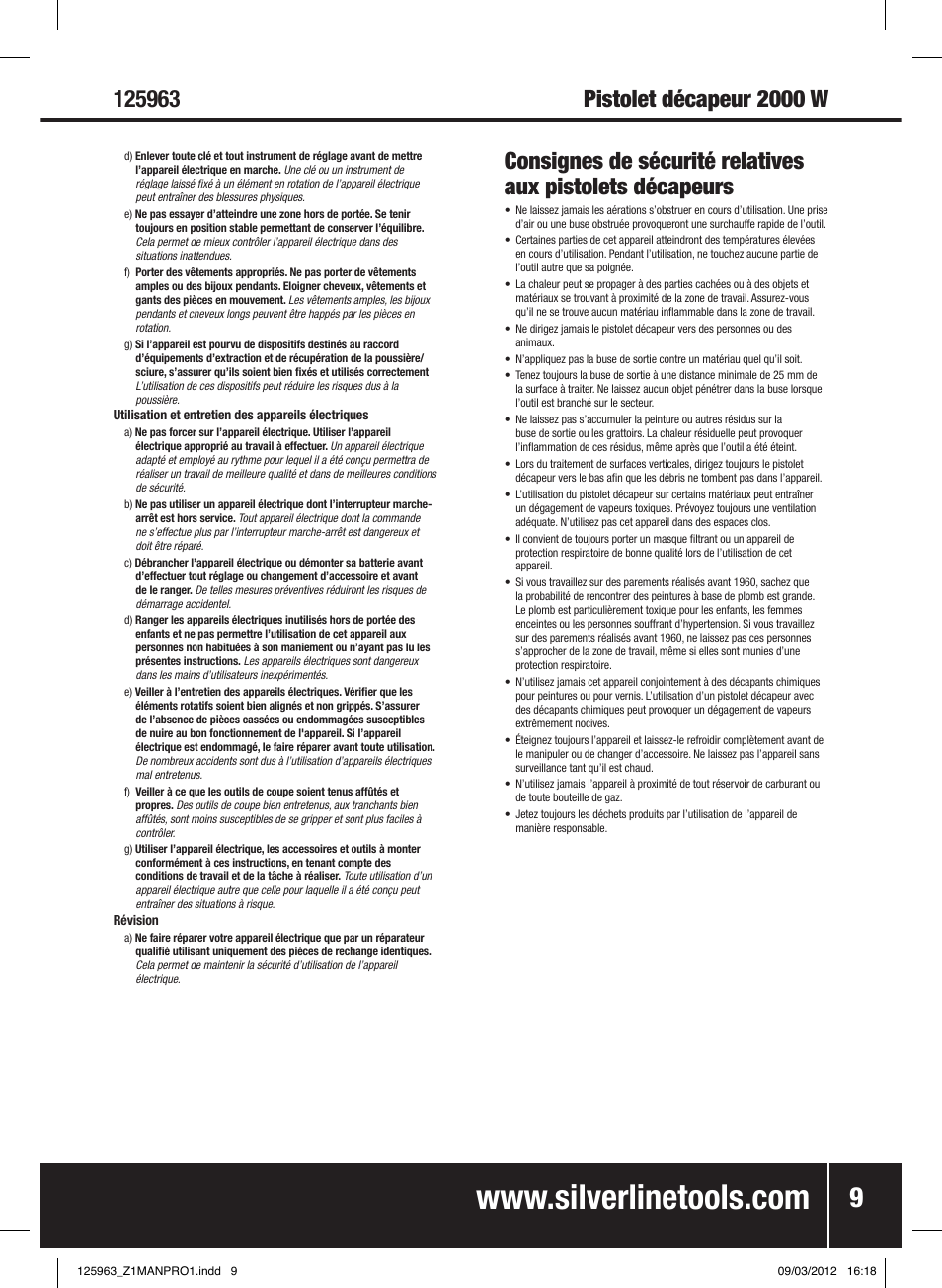 Silverline Hot Air Gun Adjustable 2000W User Manual | Page 10 / 28