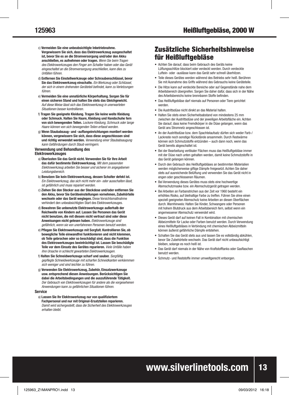 Silverline Hot Air Gun Adjustable 2000W User Manual | Page 14 / 28