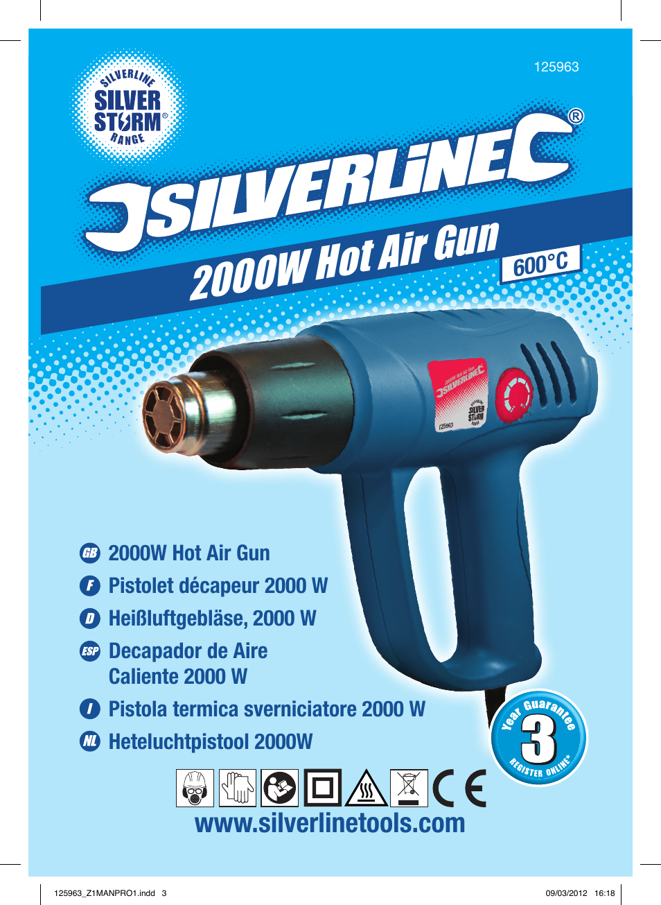 2000w hot air gun, 600°c | Silverline Hot Air Gun Adjustable 2000W User Manual | Page 2 / 28
