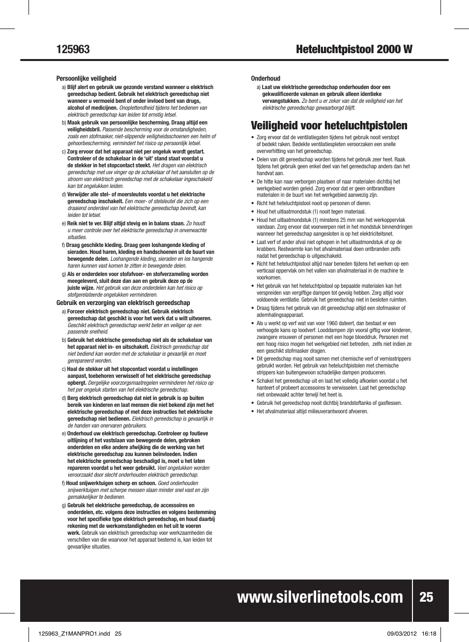 Veiligheid voor heteluchtpistolen | Silverline Hot Air Gun Adjustable 2000W User Manual | Page 26 / 28