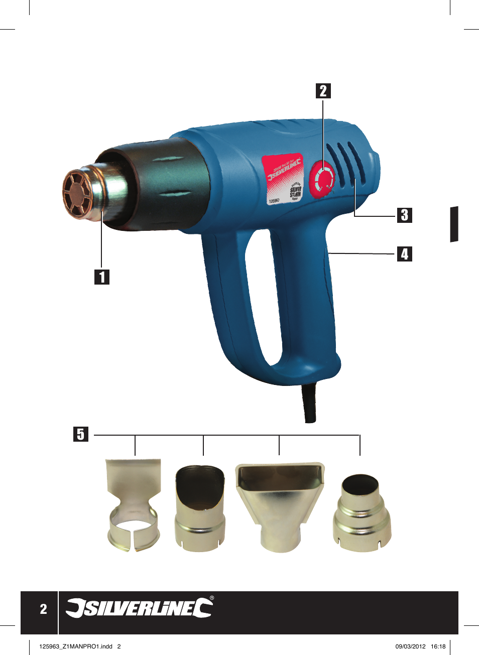 Silverline Hot Air Gun Adjustable 2000W User Manual | Page 3 / 28