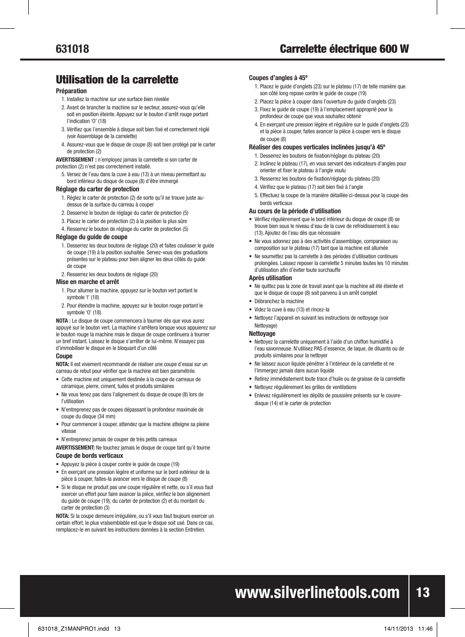 Silverline Tile Cutter 600W User Manual | Page 14 / 40