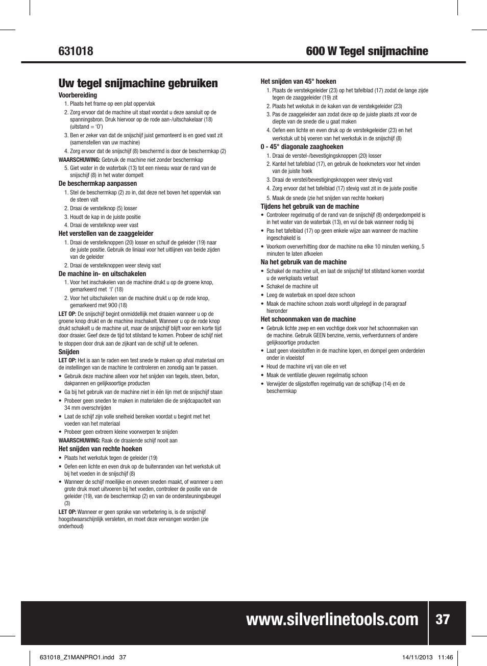 Silverline Tile Cutter 600W User Manual | Page 38 / 40