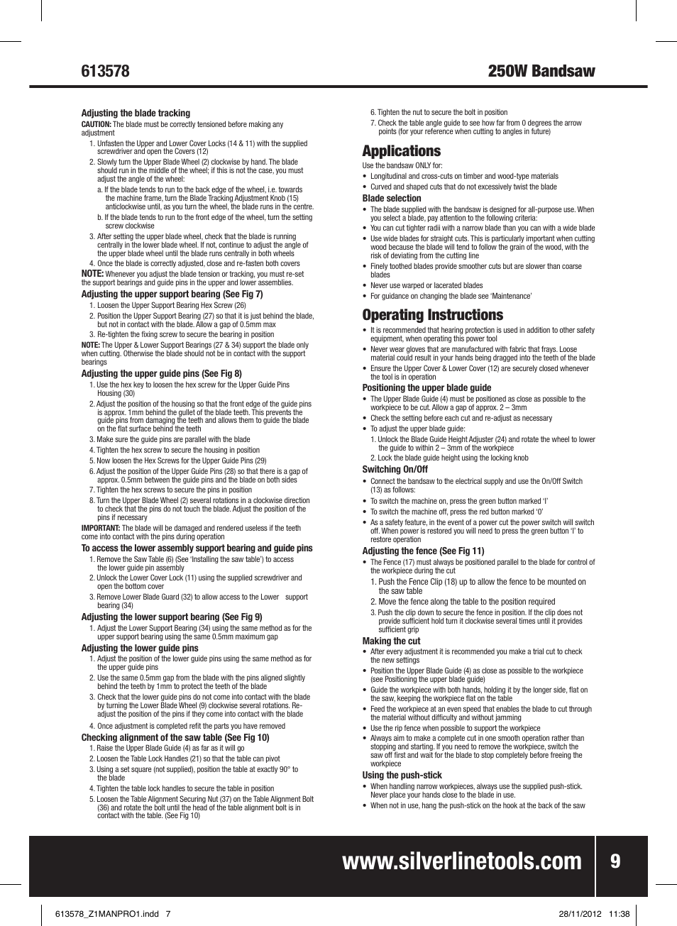 Applications, Operating instructions | Silverline Bandsaw 200mm User Manual | Page 10 / 42