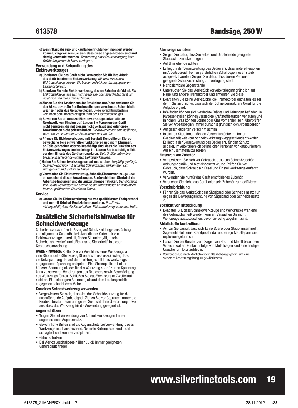 Bandsäge, 250 w | Silverline Bandsaw 200mm User Manual | Page 20 / 42