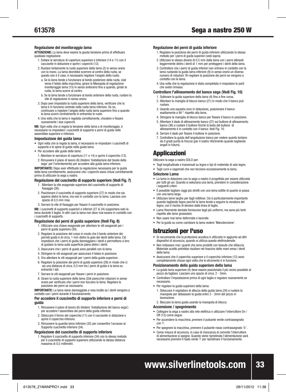 Applicazioni, Istruzioni per l'uso | Silverline Bandsaw 200mm User Manual | Page 34 / 42