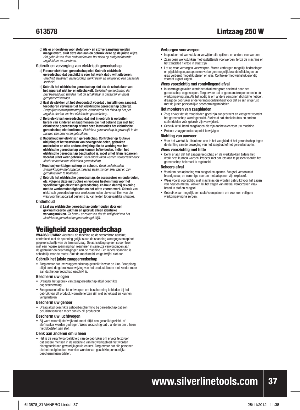 Veiligheid zaaggereedschap | Silverline Bandsaw 200mm User Manual | Page 38 / 42