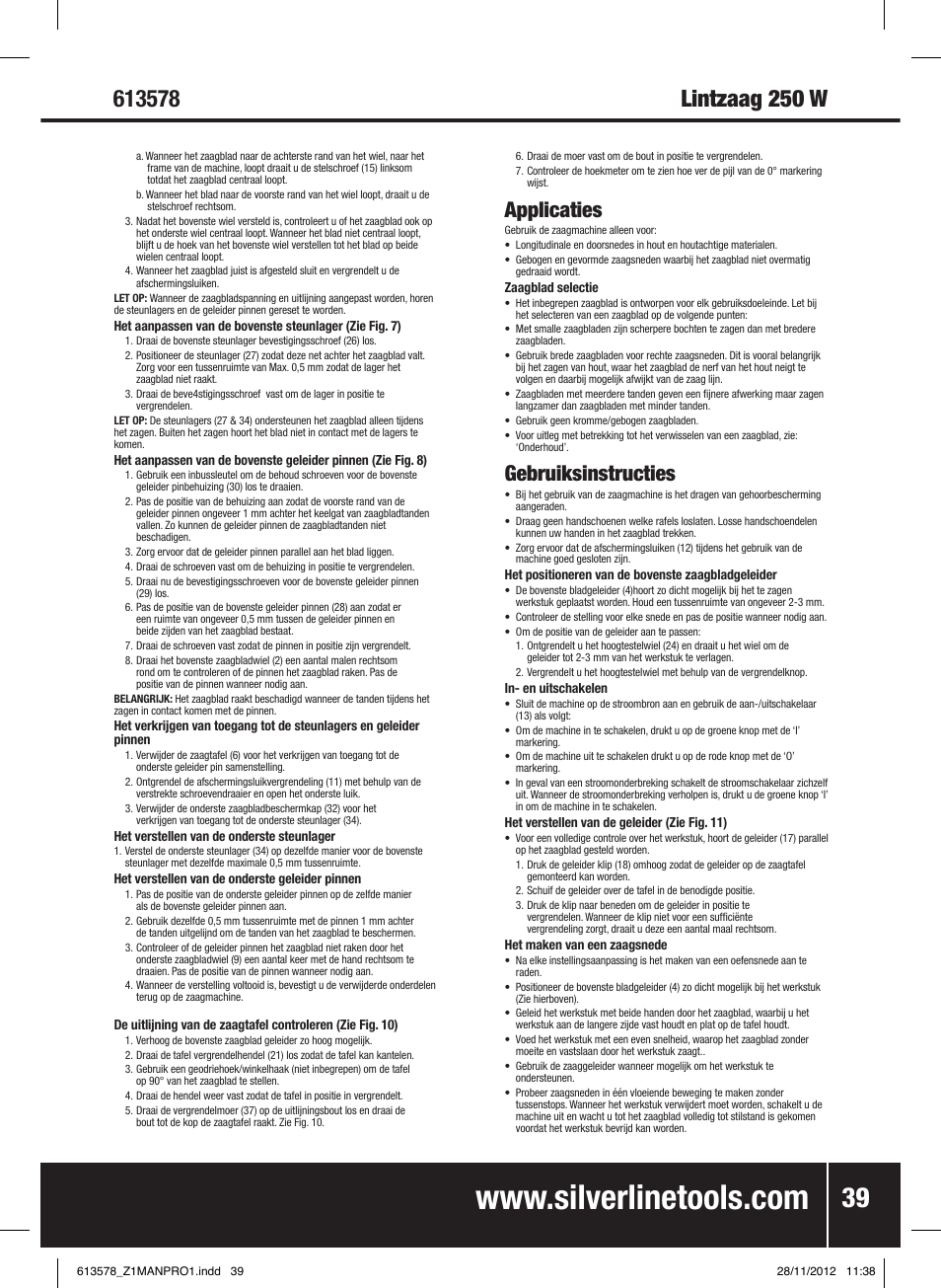 Applicaties, Gebruiksinstructies | Silverline Bandsaw 200mm User Manual | Page 40 / 42