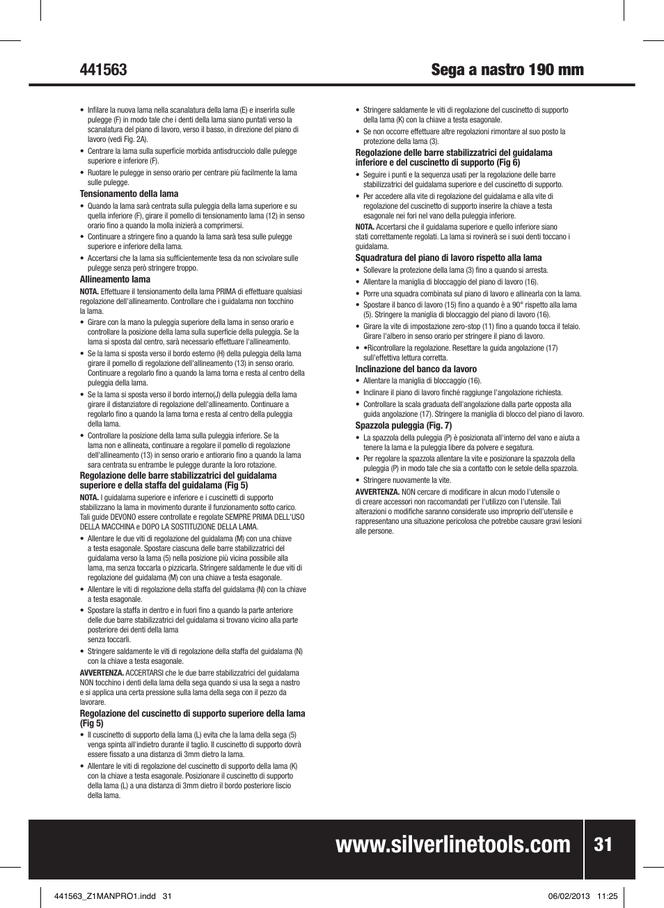 Sega a nastro 190 mm | Silverline Bandsaw 190mm User Manual | Page 34 / 42